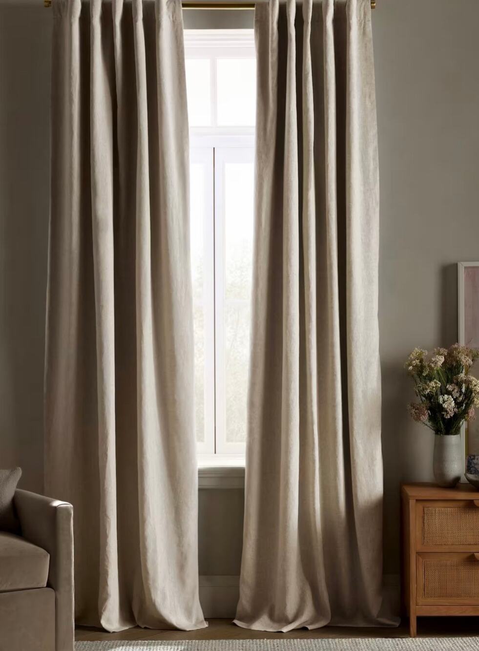 European Linen Quince True Blackout Curtain Single Panel Flax 48"x96"